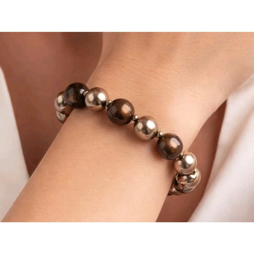 Vintage Monet Bracelet- Glass & Lucite 1990s Brown Faceted Beads 7.5" sbr-72